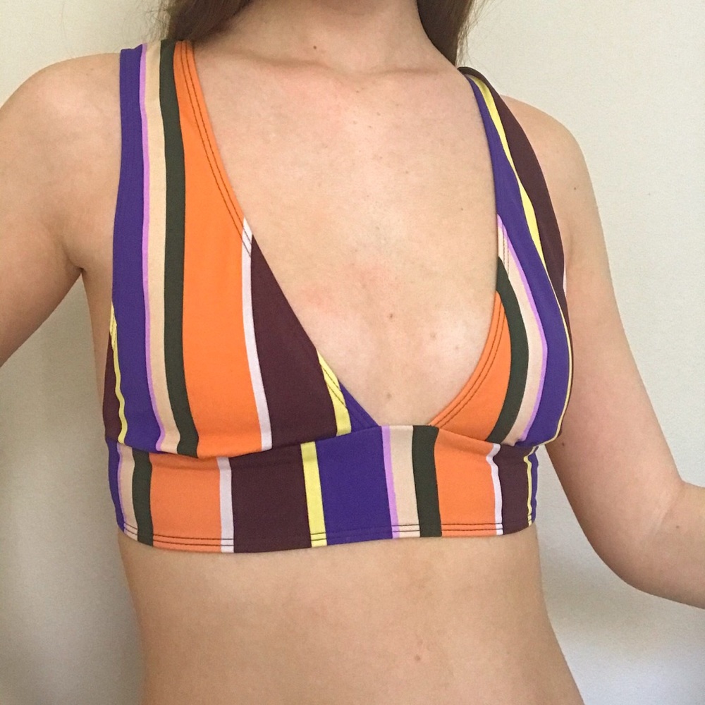 out from under deep plunge retro stripe bikini top